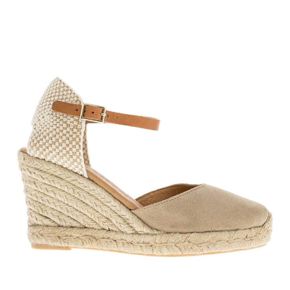 Carl Scarpa Sicily Taupe Suede Espadrille Wedge Sandals